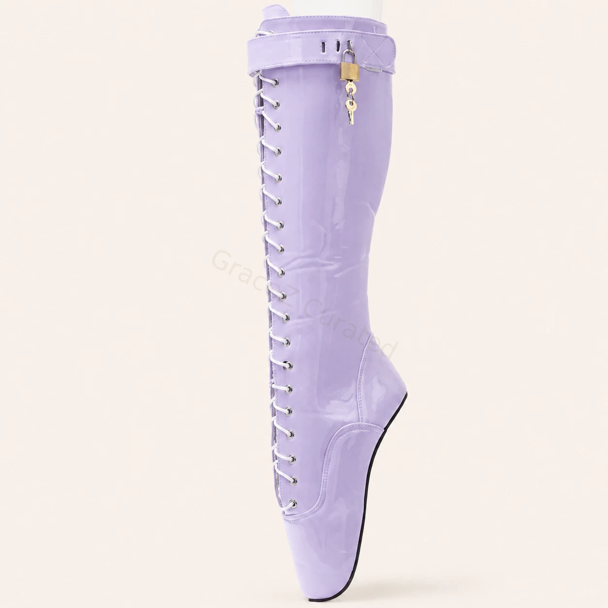 Ballet fetish stretch lace-up calf boots side view