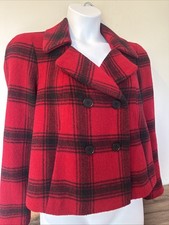 Talbots Red Black Plaid Blazer Jacket Wool Alpaca Blend Double Breasted 12