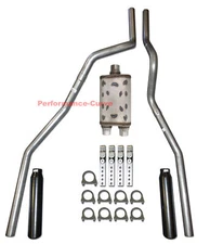 04 - 08 Ford F150 4.6 5.4 Truck Mandrel Bent Dual Exhaust w/ Flow Chaser Black T