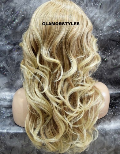 FULL WIG LONG LAYERED WAVY SIDE PART MEDIUM BLONDE MIX HEAT OK #T27.613 NWT - Picture 4 of 9