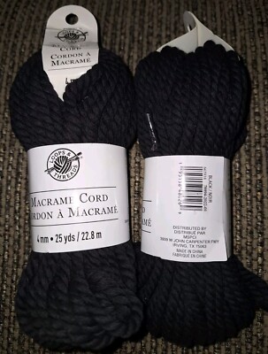 Loops & Thread Macrame Cord 4 mm 25 Yds Bulky Black Lot Of 2