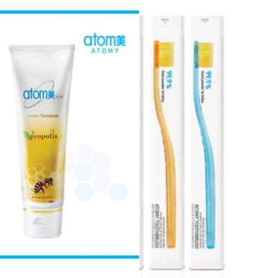 Korean-Atomy 2-Toothbrushes, 1-Toothpaste Oral Propolis Green Tea
