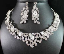 STYLISH CLEAR AUSTRIAN RHINESTONE CRYSTAL NECKLACE EARRINGS SET WED BRIDAL N1769
