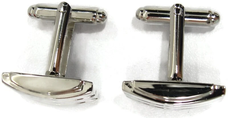 Geoffrey Beene Silver Tone Ribbed Polished Cufflinks IOB Pre-Owned - Image 3 of 4