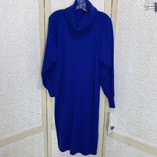 Vintage Silver Threads Women's M Royal Blue Cowl Neck Knit Dress
