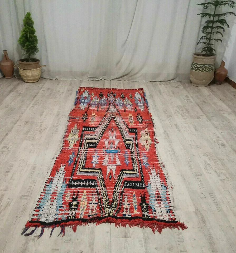 Vintage Moroccan Tribal Handmade Rug 3'4x8'9 Geometric Berber Orange Wool Rug - Image 4 of 4