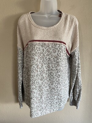 Knox Rose Soft Oatmeal Gray Cheetah Print Long Sleeve Top Sz M New Without Tags