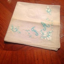 Vintage Very Large Embroidered Handkerchief with Initials F. A.