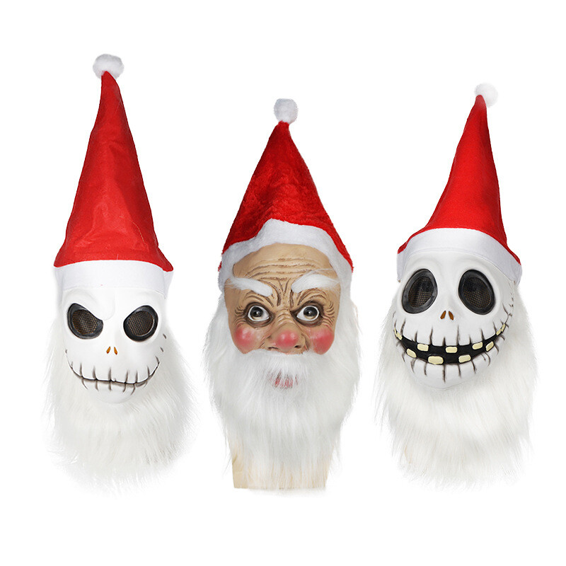 Jack Skellington Santa Maske – Gruselig-lustige Weihnachtsmaske Aus Latex Mit Rotem Hut & Bart