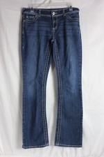 Maurices Jeans Womens 7/8 Long Bootcut Blue Detailed Wash Pattern