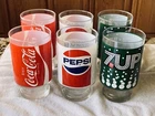 1970s Vintage Coca Cola, Pepsi and 7UP Large 32oz Drinking Glass Set of 6