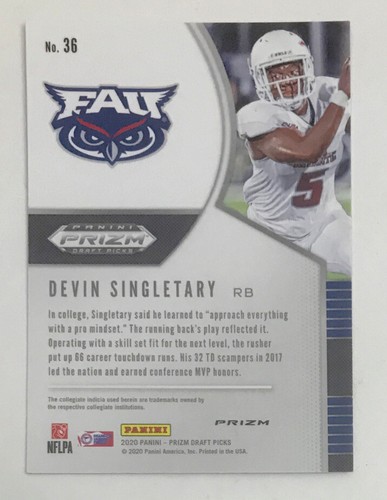 Prizm Draft Picks 2020 fútbol americano Devin individual búhos FAU plata paralelo #36! - Imagen 2 de 2