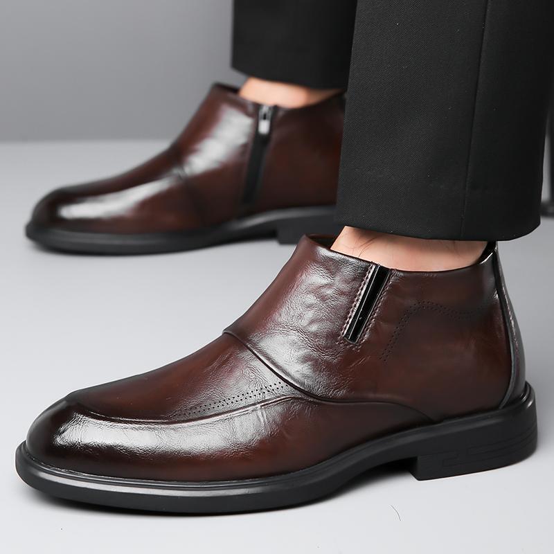 SAOLA Scarpe mocassino uomo invernali cotone zip laterale alte calde formali business Oxford