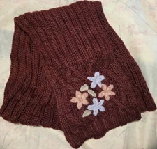 Collection Eighteen Knitted Wine Purple Flower Scarf Long Warm New