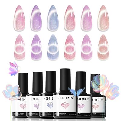 Modelones Holographic Cat Eye Gel Nail Polish Kit 6 Colors Magnet Rainbow Galaxy