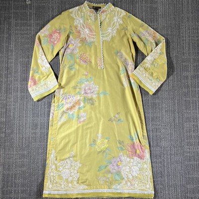 String N Thread Embroidered Women Dress Medium Yellow Pakistani Kameez Bollywood