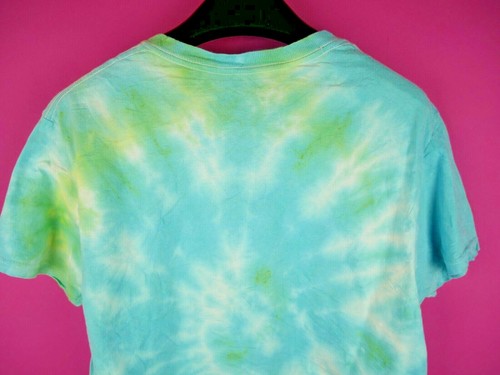 VINTAGE Tie-Dye Green Blue Cotton Crop Hippy Womens 90s T-Shirt Tee Top S 8 10 - Foto 8 di 9