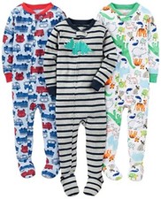 Baby Boys' 3-Pack Snug Fit Footed Cotton Pajamas Blue Firetruck/Grey Stripe/W...