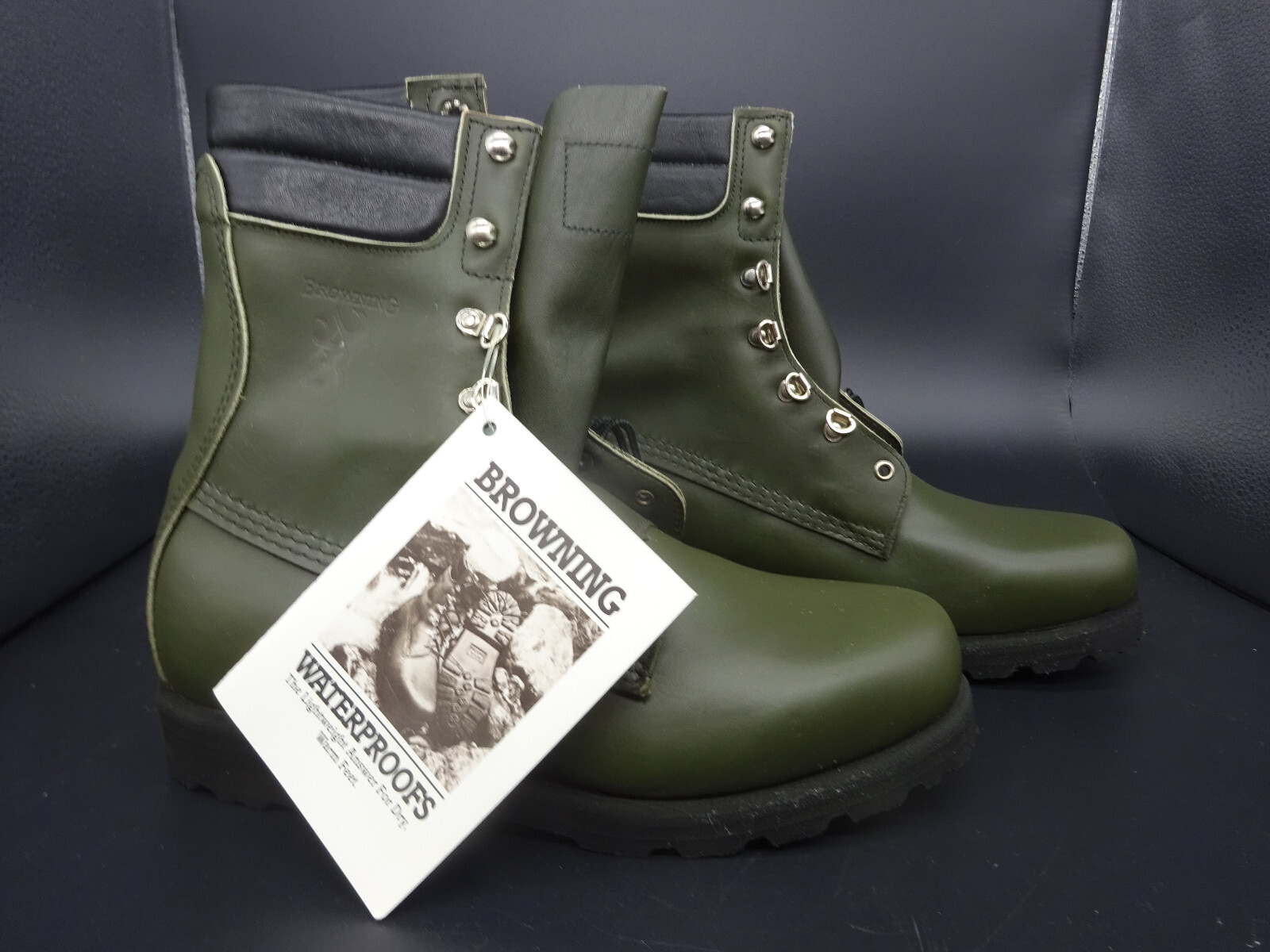 Browning 7040 Sportsman's Green Leather Hiking Boots Men's 8 D, Vtg NEW w/ Box