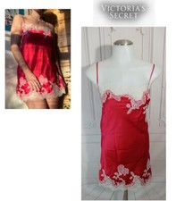 Victoria's Secret Red Satin  Lace Slip Dress Lingerie Chemise Nightgown Sz M