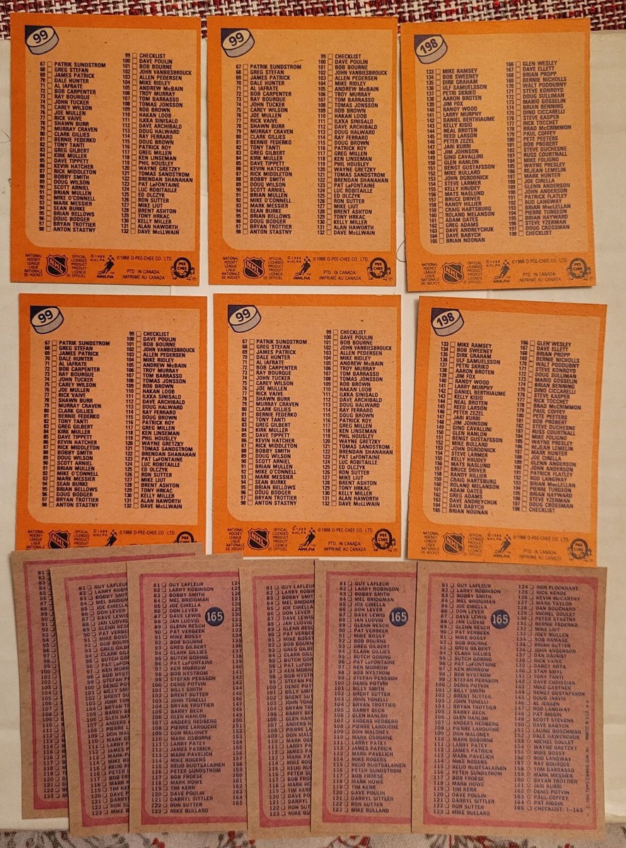 84-85 Topps #165 Checklist 88-89 OPC Checklist #88 & 198 Lot (12