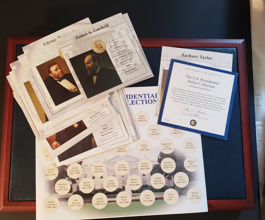 2 Sets Of Presidential Dollar Franklin Mint Coin Collection Incomplete