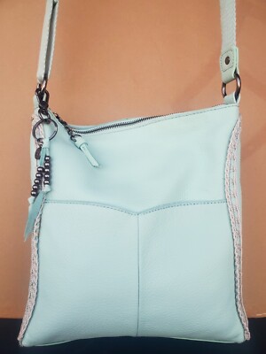 $76 The Sak Leather Crossbody Shoulder Purse Medium Zipper Womens Bag Mint Green