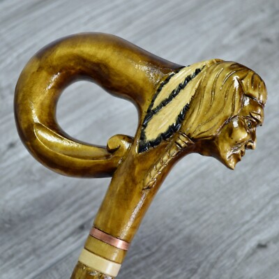 Cane Walking Stick Wooden carved Handmade - Native American /  UK