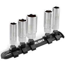 ABN 3/8 IN Dr SAE Metric Spark Plug Socket Set 6 Pt Rubber Rings and Rail 5pc