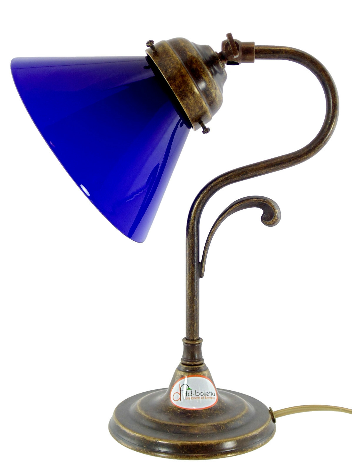 Lampada da Tavolo Ministeriale LMI6 | Ottone Brunito Vetro Blu