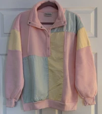 VTG LONGSTREET Wms Pullover Jkt Snap Drawstring Neckline Nylon Color Block  READ