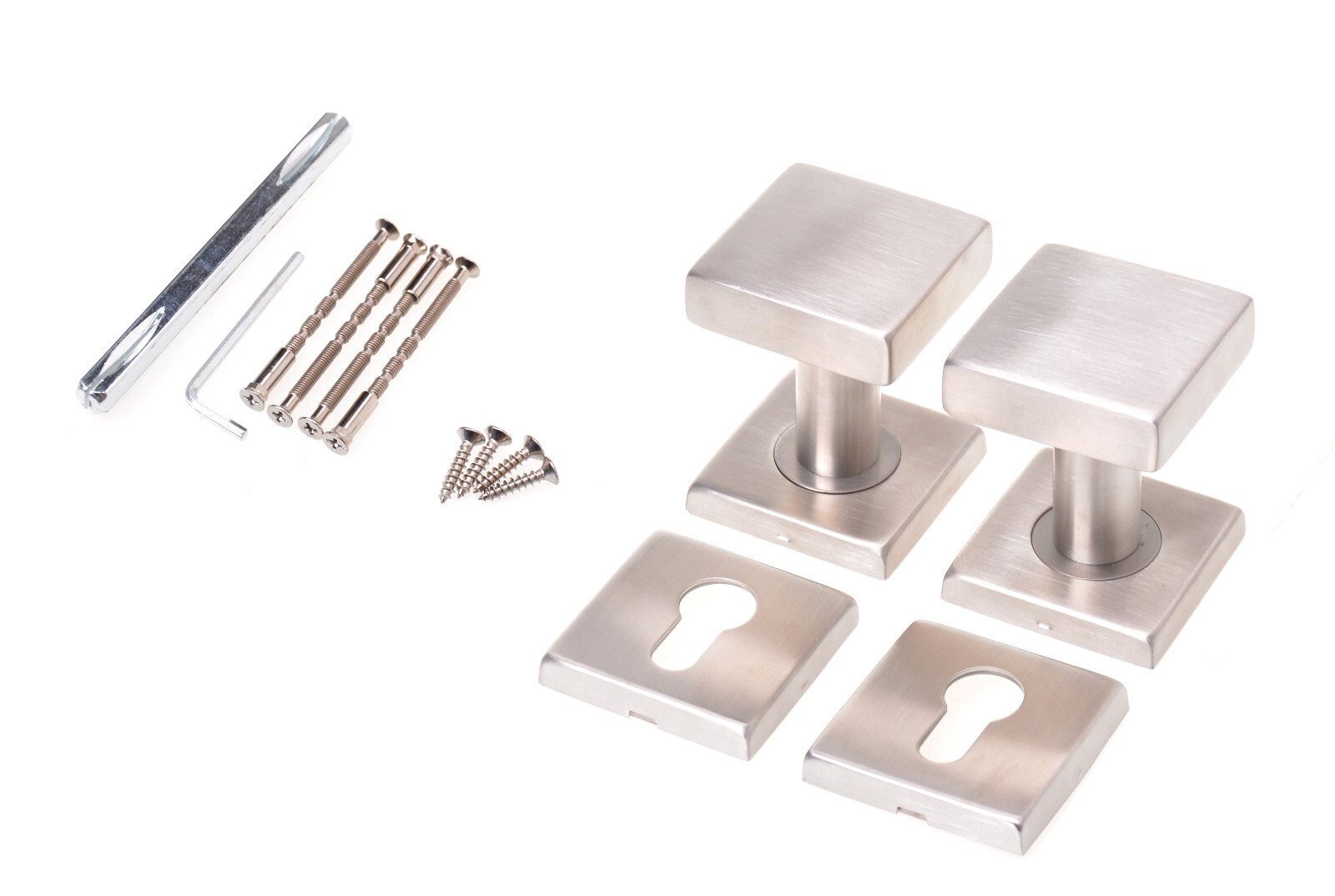 Aqbau Set Maniglia Porta Quadrato Acciaio Inox Pulsante Fermo Knauf Rosetta Pz