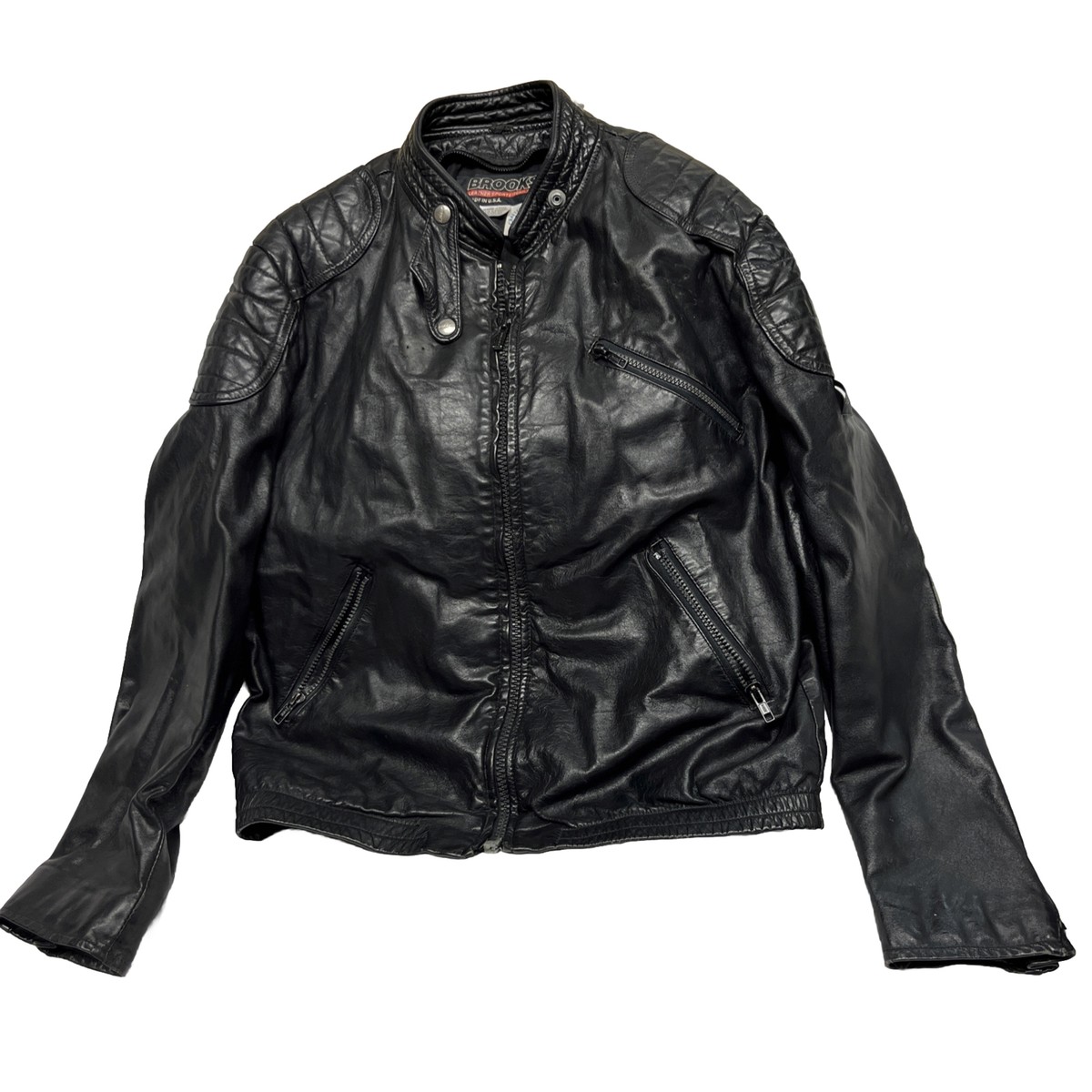 VTG BROOKS Cafe Racer Motorcycle Men's Size 44 Leather Jacket *See
