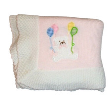 Baby Kisses vintage acrylic blanket bears and balloons pink white