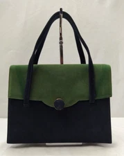 Lucille de Paris Green Suede Double Handles Satchel Bag - VTG Made in USA