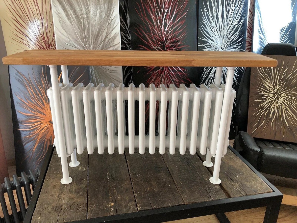Column Designer Radiator White With Oak Bench 550/1000/240 2400 BTU | eBay