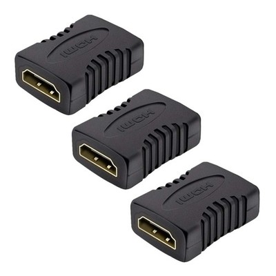 3X HDMI Kupplung Adapter | Vergoldete Kontakte | Schwarz für 1080p HD