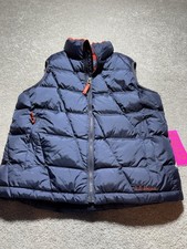 LL Bean Navy Blue Down Puffer Vest Orange Fleece Lining Sz Medium Kids