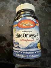 Carlson Labs Norwegian Elite Omega-3 Fish Oil Gems Lemon 30 Softgels 1600mg