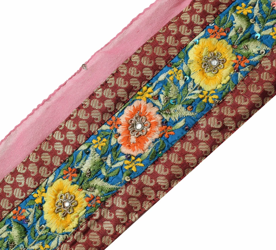 Sushila винтажный многоцветный шелк сари границы Craft шитья отделки цветочный кружева - Изображение 3 из 4