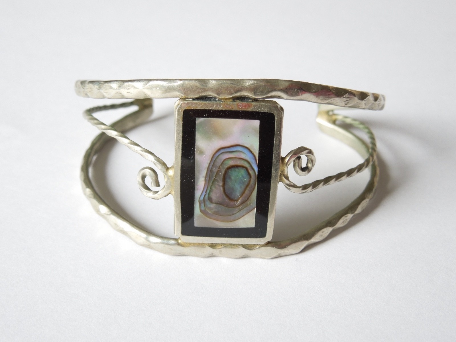 Vintage Bangle Abalone Shell Rectangle Handmade J… - image 2