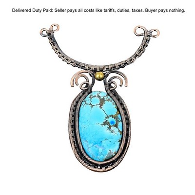 Natural Tibetan Turquoise No Stone Mother Chain Wire Wrapped New Necklace Copper