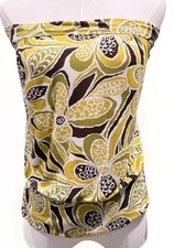 Trina Turk Women's Yellow Tropical Print Strapless Bandeau Tube Top Stretch Med