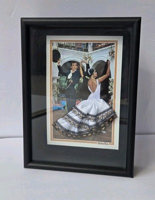 Vintage España Flamenco Dancer 3D Fabric Dress Framed Wall Art Spanish Decor