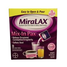 MiraLAX Mix-In Pax-Constipation Relief-10 0.5 Once Daily Single Doses Exp 07/26