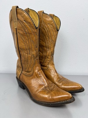Vintage Wrangler Cowboy Boots Womens 8.5 R Tan Brown Leather Western Rodeo Work