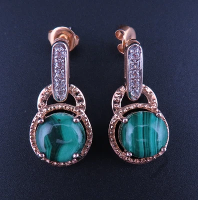 Wunderschöne Designer Ohrringe 925er Sterling Silber Malachit Cabochon LUXURY - Bild 1 von 4