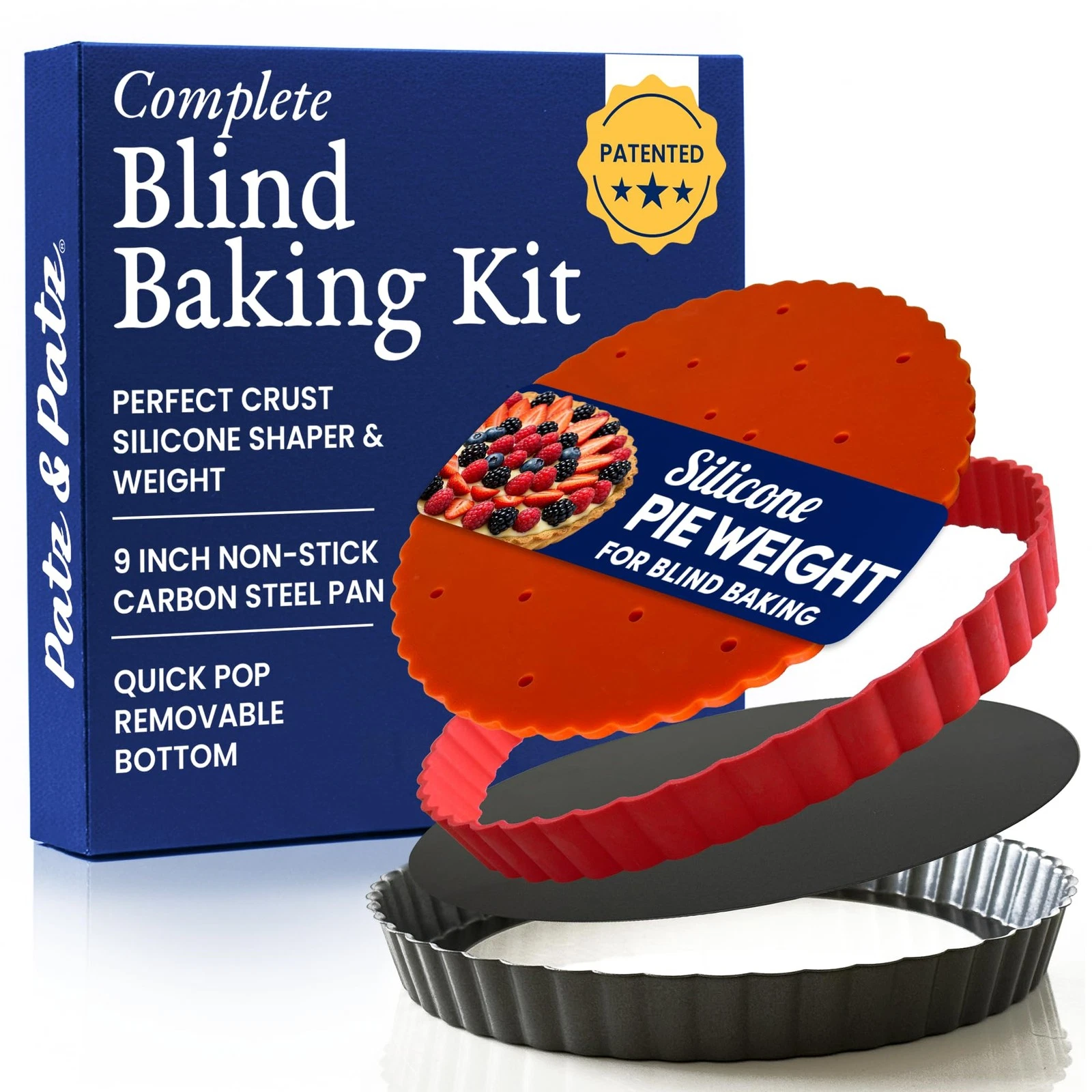Classic All-in-One Tart Pan 9 Inch Removable Bottom Set with Patented Silicon...
