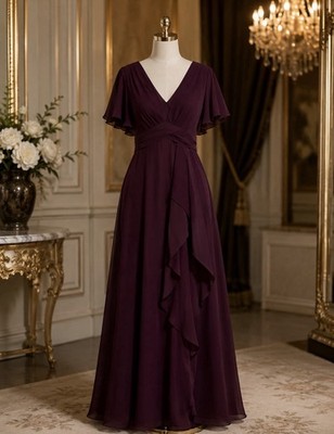 Wear Your Love Women s Plum Chiffon Maxi Dress Size 8 Corset Back High Slit