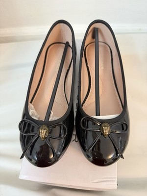 Kurt Geiger Mini Esme Black Patent Eagle Ballerinas - UK 1 Junior / EUR 33